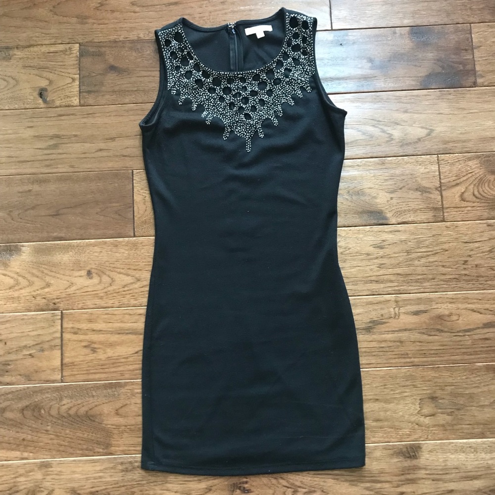 Embellished Collar Little Black Bodycon Dress
